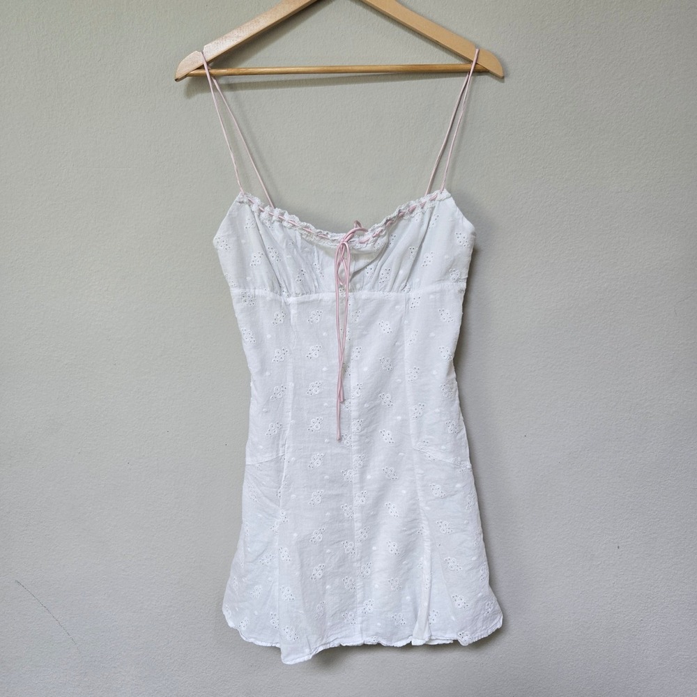 Cotton Candy LA Dress Womens Medium White Eyelet Lace Trim Mini Coquette Boho